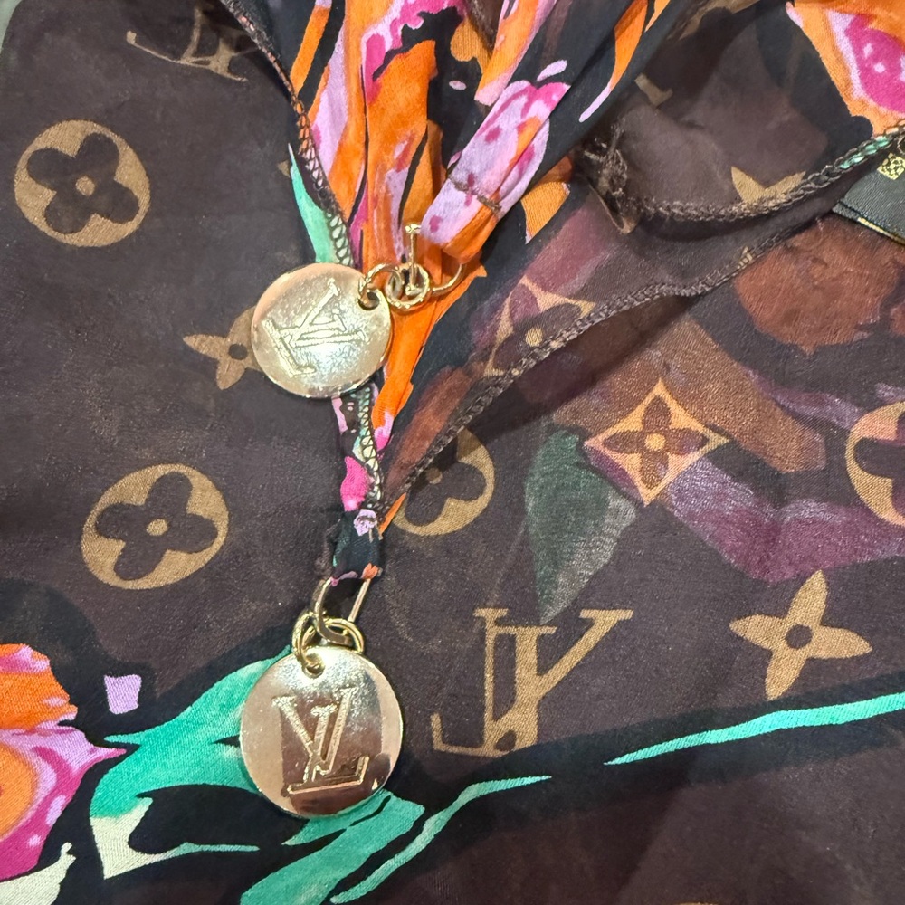Louis Vuitton Vibrant Multicolor Scarf with Gold Accents